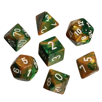 Gemini Gold Green White - Polyhedral Rollespils Terning Sæt - Chessex